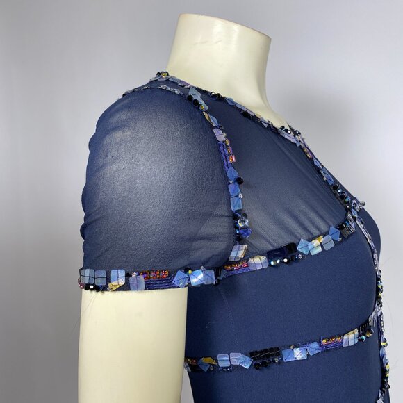 CHANEL Navy Silk Sequin Trim Cruise 2015  Dress *As Is* SAMPLE - Picture 9 of 16